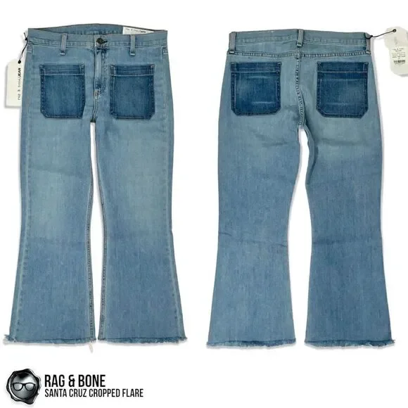 RAG & BONE SANTA CRUZ FLARE CROP JEANS IN PATCH VARICK WOMEN’S SIZE 28 RAW HEM - Picture 13 of 16